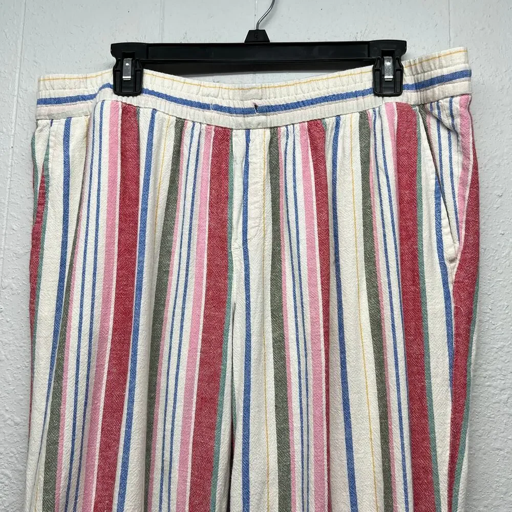 Old Navy Linen Blend Striped Pull On Pants Womens Large Straight Leg Boho Beachy